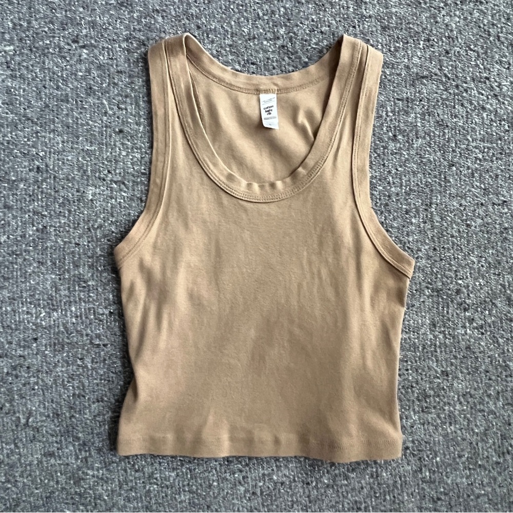 Los Angeles Apparel Cotton Baby Rib Knit Cropped Tank Top Camel Large fits small
